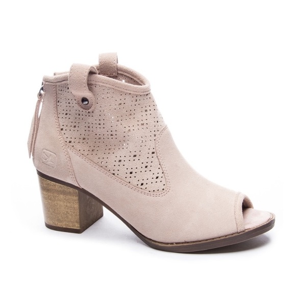 Laser Cut Suede Peep Toe Ankle Bootie - Picture 5 of 7